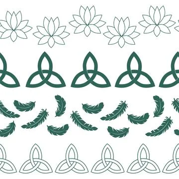 Horizontal border, set Magic and heavens seamless pattern, with magical ele.. Stock Illustration