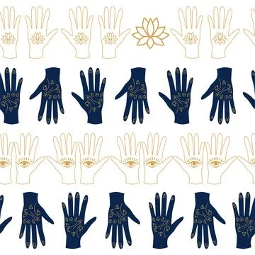 Horizontal border, set Magic and heavens seamless pattern, with magical ele.. Illustrazione stock