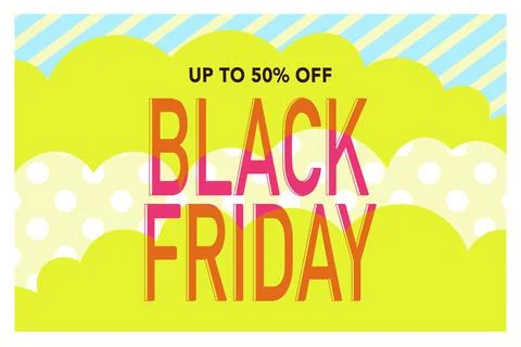 Horizontal bright yellow background with pink inscription black friday sale Stock Illustration