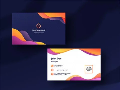 Horizontal Business Card Template Layout With Abstract Waves. Illustrazione stock