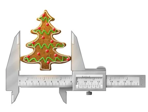 Horizontal caliper measures gingerbread christmas tree Illustrazione stock