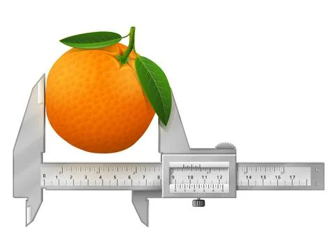 Horizontal caliper measures orange fruit Stock Illustration