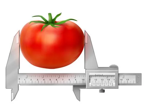 Horizontal caliper measures tomato fruit Stock Illustration