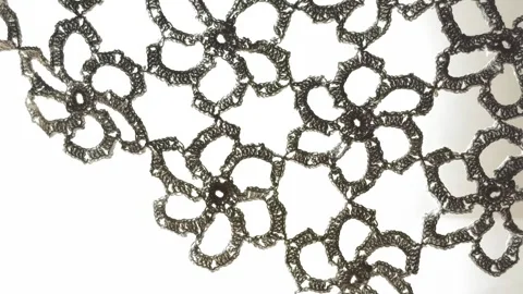 Horizontal camera movement across white handmade crochet lace on white for .. Stock Footage 340034634