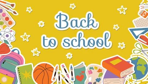 Horizontal cartoon flat style poster for September 1st Back to School celeb.. Stock Illustration