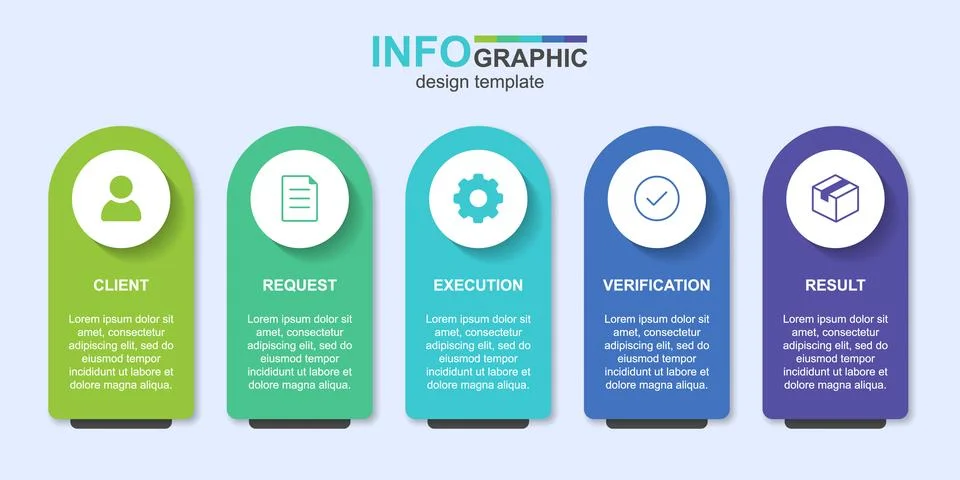 Horizontal chart for business presentations with 5 steps of a process. Иллюстрация