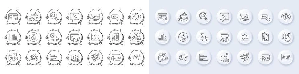 Horizontal chart, Buy button and Accounting line icons. For web app, printing Ilustración de archivo