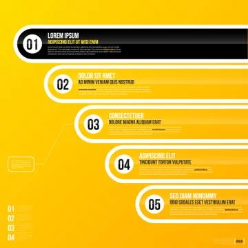 Horizontal chart template with five elements on bright yellow background. EPS Stock Illustration