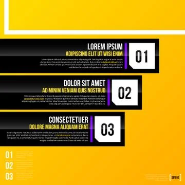 Horizontal chart template with three elements on bright yellow background. EP Stock Illustration