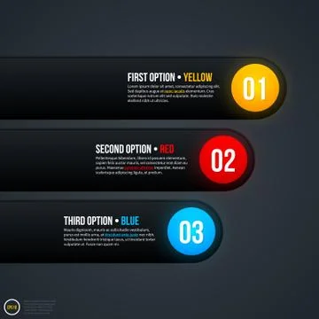 Horizontal chart template with three numbered elements on gray background. EP Stock Illustration
