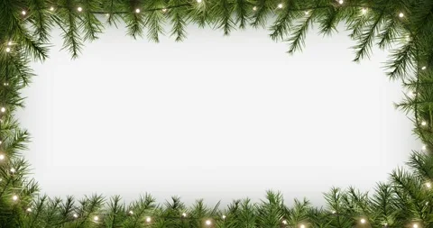 Horizontal Christmas Pine Branch Frame with Fairy Lights and Luma Matte  Ed.. Stock Footage 322177916