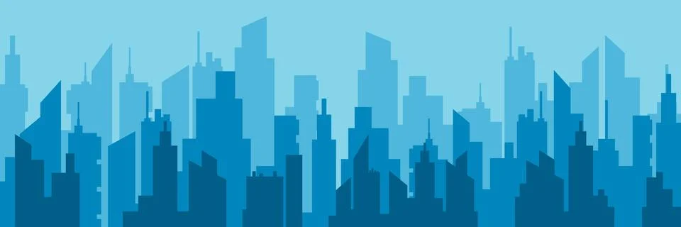 Horizontal city skyline vector flat illustration. Urban architecture cityscape Stock Illustration