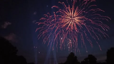 Horizontal clip of sequential fireworks explosions Stock Footage 340525395