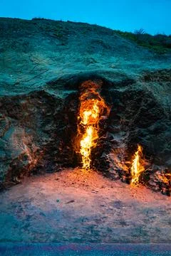 Horizontal close up of fire mountain Stock Photos