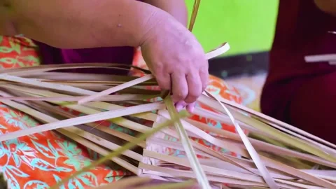 Horizontal Close Up of Hands Weaving Traditional Handicraft Stock Footage 339045850