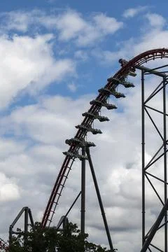 Horizontal close-up of roller coaster Six Flags Magic Mountain Stock Photos