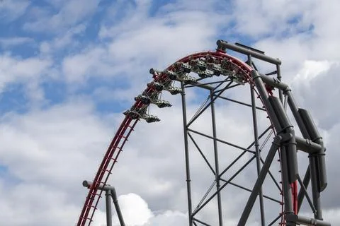Horizontal close-up of roller coaster Six Flags Magic Mountain Stock Photos