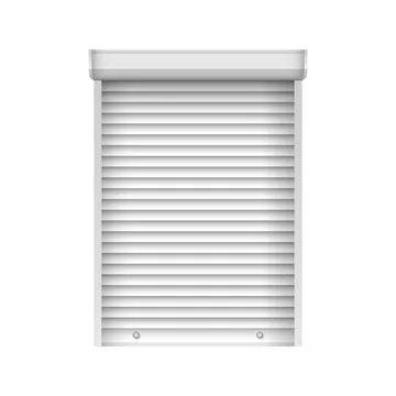Horizontal closed window blind. Realistic plastic jalousie. Vector window Stock Illustration