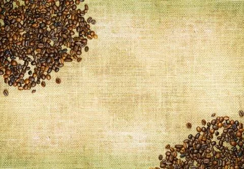 Horizontal coffee backdrop. canvas background with raw coffee beans. Foto stock