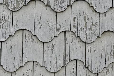 Horizontal color close-up image of old wooden tile pattern facade Stock Photos