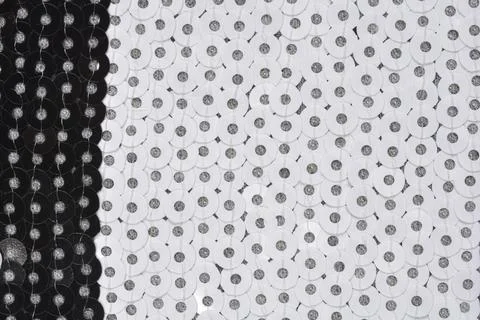 Horizontal Composition of Black and White Sequin Fabric Fotos de archivo
