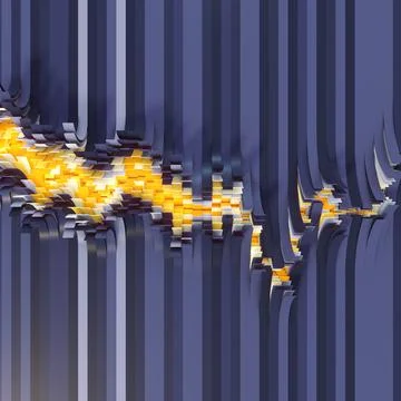 Horizontal Crack 3D Stripes Torn by Golden Glow Background Stock Illustration