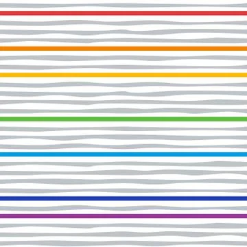 Horizontal curved gray and rectangular rainbow lines, seamless pattern 스톡 일러스트