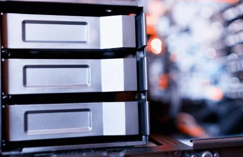 Horizontal data storage array bokeh background Stock Photos