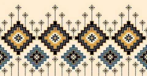 Horizontal decorative border pattern with ethnic geometric shapes Stock Illustration