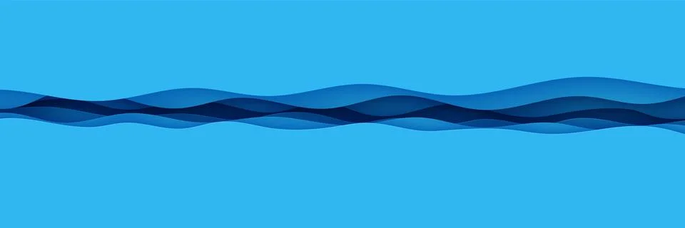 Horizontal deep waves rift cut out ocean floor. Blue color layers smooth shadow Stock Illustration