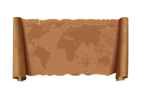Horizontal detailed ancient map of the world Stock Illustration