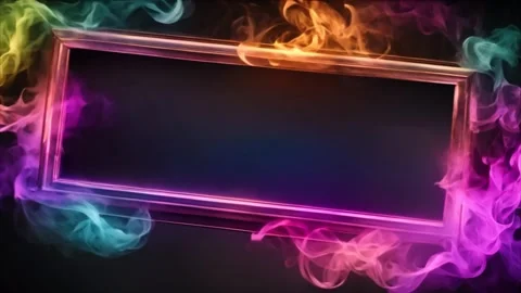 Horizontal diagonal rectangular neon colorful frame surrounded by fire flam.. Stock Footage 273954263