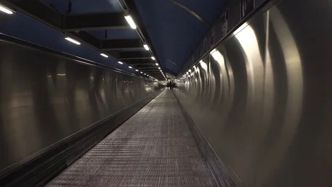 Horizontal direct escalator. 4K. Stock Footage 72129333