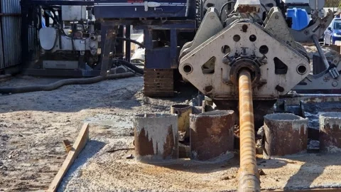 Horizontal directional drilling installation at a construction site Stock-Footage 334330870