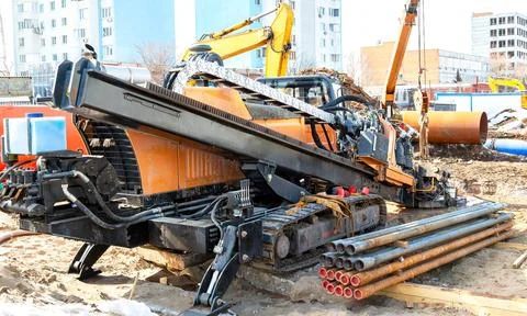 Horizontal directional drilling machine. Trenchless method of installing un.. Stock Photos