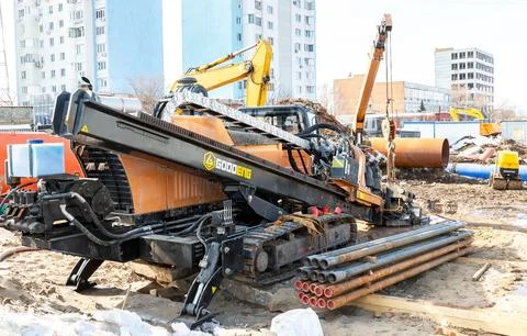Horizontal directional drilling machine. Trenchless method of installing un.. Stock Photos