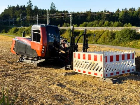 Horizontal directional drilling rig machine at a construction site in a rur.. Stock Photos
