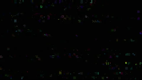 Horizontal distortion of broken video image on black background Stock Footage 157445486