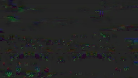 Horizontal distortion of broken video image on black background Stock Footage 157479670