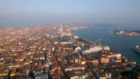 Horizontal drone filming of Venice in 4K resolution during the autumn season. Stock Footage 291404293