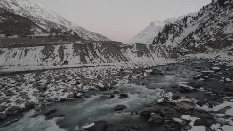 Horizontal drone video of Snow Covered Mountains (RAW, unedited) Stock Footage 324941009