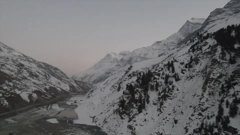 Horizontal drone video of Snow Covered Mountains (RAW, unedited) Stock Footage 324941211