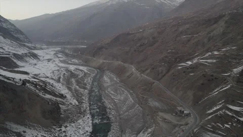 Horizontal drone video of Snow Covered Mountains (RAW, unedited) Stock Footage 324941221