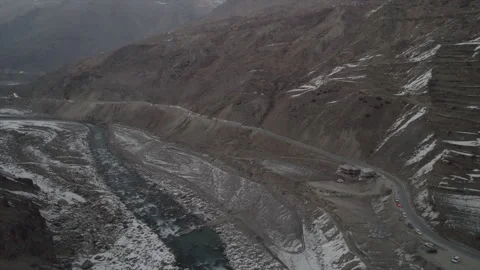 Horizontal drone video of Snow Covered Mountains (RAW, unedited) Stock Footage 324941268