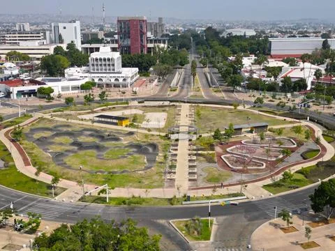 Horizontal Drone View of La Normal Roundabout in Downtown Guadalajara Stock Photos