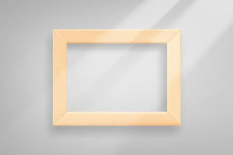 Horizontal empty photo frame on bright wall with sun beam. 3d vector mockup Stock Illustration