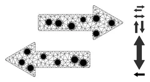 Horizontal Exchange Arrows Wireframe Mesh Pictogram with Flu Elements Stock Illustration
