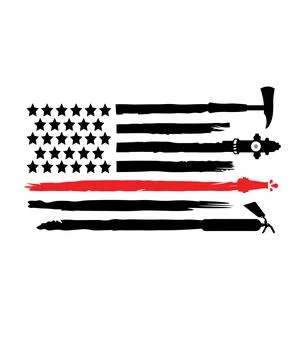 A horizontal flag pattern has tools including an axe and hydrant replacing th Illustrazione stock