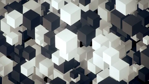 Horizontal flow of randomly displaced cubes flying in 3d space animated backgrou Stock Footage 80296271