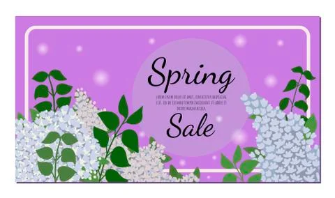 Horizontal flyer with spring design. Lilac on a purple background. Place for Stock Illustration